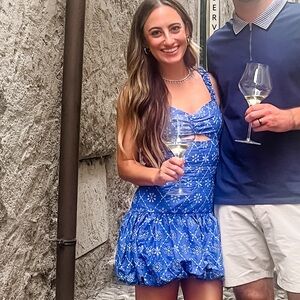 Zara Blue Floral Mini bubble dress